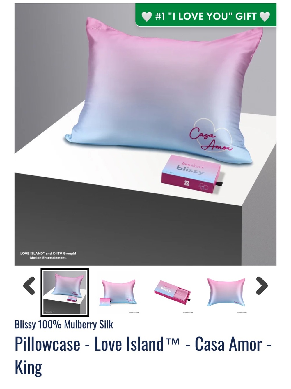 Blissy Love Island King Casa Amor Ombre Silk Pillowcase
